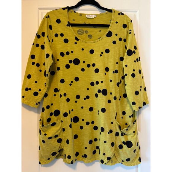 Prairie Cotton Black/Yellow Polka Dot Top with Pockets, Women's Size M - Picture 3 of 6